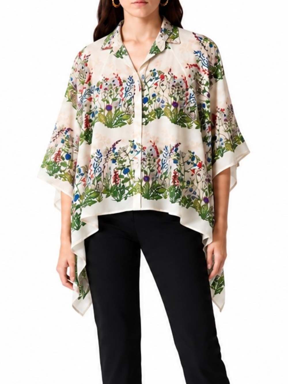 Maje Silk Wildflower Botanical Flower Cape Scarf Blouse One Size